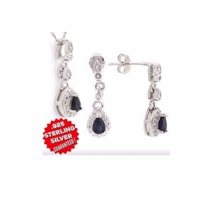 S925 Sterling Silver, 1.80ctw Black Sapphire With 14k White Gold